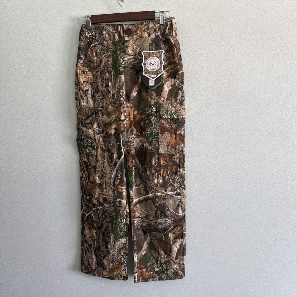 REALTREE APX Color 6 Pocket Cargo Camo Hunting Pants‎ Youth Size L (10-12) NWT